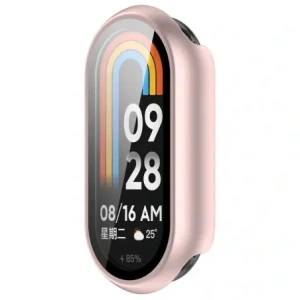 Etui ze szkłem do zegarka Bizon Case+Glass Watch do Xiaomi Smart Band 10 jasnoróżowe