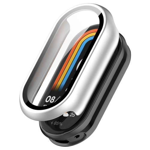 Etui ze szkłem do zegarka Bizon Case+Glass Watch do Xiaomi Smart Band 10 srebrne