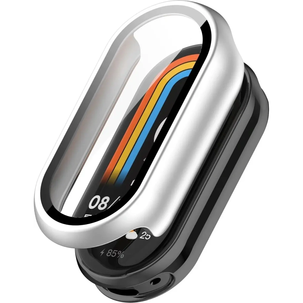 Etui ze szkłem do zegarka Bizon Case+Glass Watch do Xiaomi Smart Band 10 srebrne