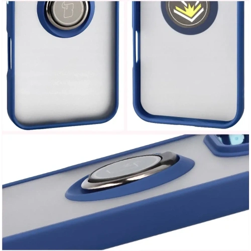 Etui z uchwytem na palec Bizon Case Hybrid Ring do Honor 400 Lite przydymione z granatową ramką