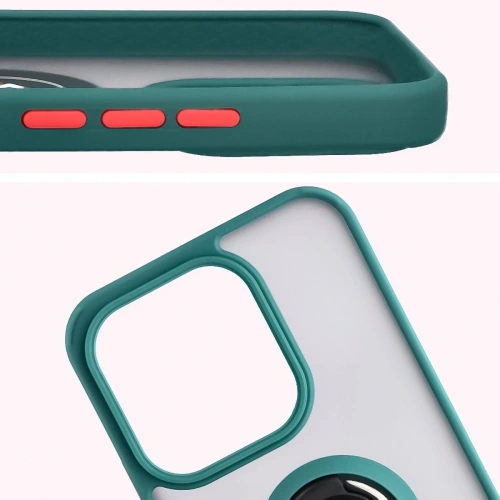 Etui z uchwytem na palec Bizon Case Hybrid Ring do Honor 400 Lite przydymione z ciemnozieloną ramką