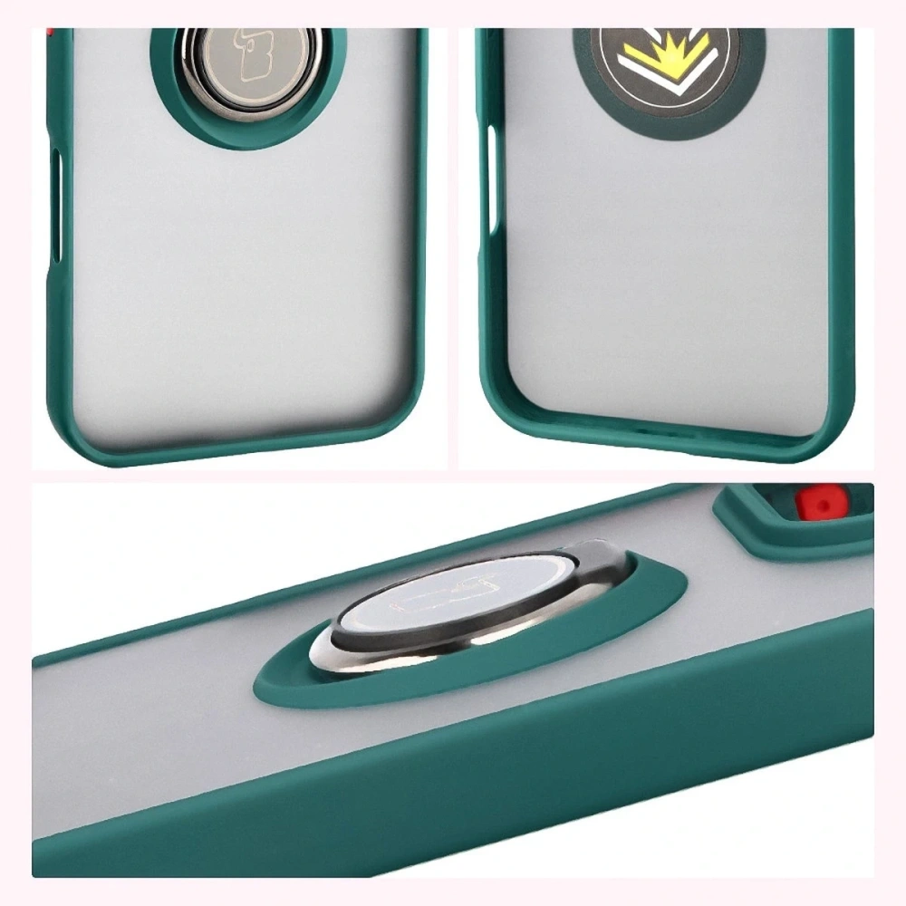 Etui z uchwytem na palec Bizon Case Hybrid Ring do Honor 400 Lite przydymione z ciemnozieloną ramką