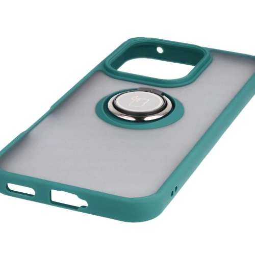 Etui z uchwytem na palec Bizon Case Hybrid Ring do Honor 400 Lite przydymione z ciemnozieloną ramką