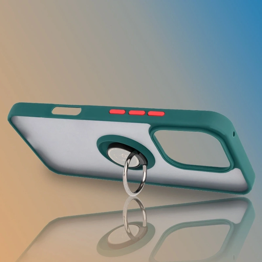 Etui z uchwytem na palec Bizon Case Hybrid Ring do Honor 400 Lite przydymione z ciemnozieloną ramką