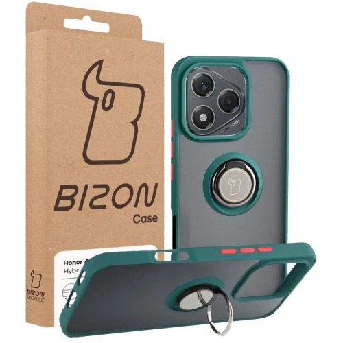 Etui z uchwytem na palec Bizon Case Hybrid Ring do Honor 400 Lite przydymione z ciemnozieloną ramką