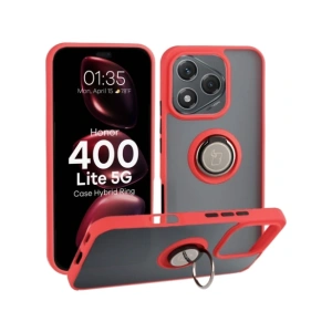 Etui z uchwytem na palec Bizon Case Hybrid Ring do Honor 400 Lite przydymione z czerwoną ramką