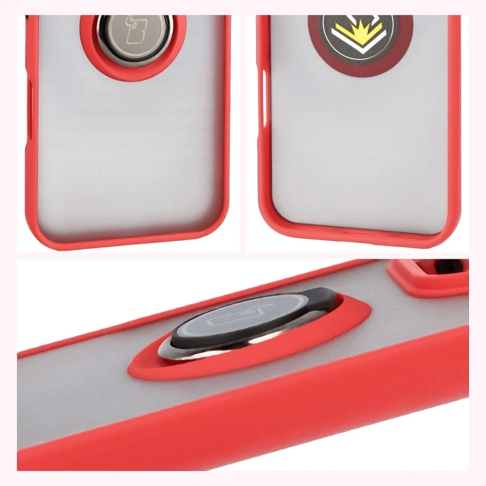 Etui z uchwytem na palec Bizon Case Hybrid Ring do Honor 400 Lite przydymione z czerwoną ramką