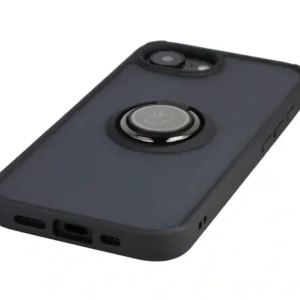 Etui z uchwytem na palec Bizon Case Hybrid Ring do Apple iPhone 16e przydymione z czarną ramką