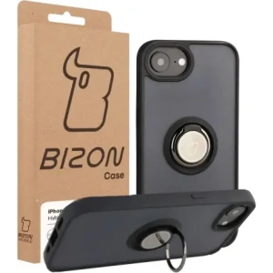 Etui z uchwytem na palec Bizon Case Hybrid Ring do Apple iPhone 16e przydymione z czarną ramką
