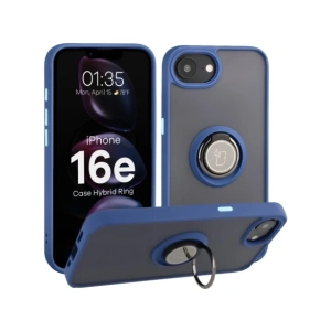 Etui z uchwytem na palec Bizon Case Hybrid Ring do Apple iPhone 16e przydymione z granatową ramką