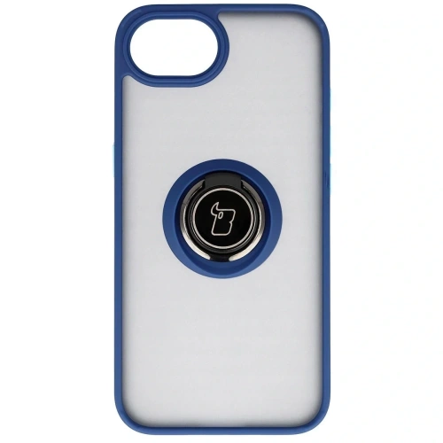 Etui z uchwytem na palec Bizon Case Hybrid Ring do Apple iPhone 16e przydymione z granatową ramką
