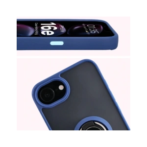 Bizon Eset Hibrid Gyűrű Apple iPhone 16e füstölt, sötétkék kerettel