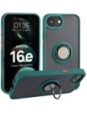 Etui z uchwytem na palec Bizon Case Hybrid Ring do Apple iPhone 16e przydymione z ciemnozieloną ramką