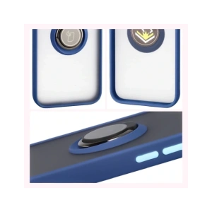 Bizon Case Hybrid Ring Apple iPhone 16e geräuchert mit einem marineblauen Rahmen