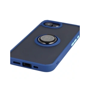 Etui z uchwytem na palec Bizon Case Hybrid Ring do Apple iPhone 16e przydymione z granatową ramką