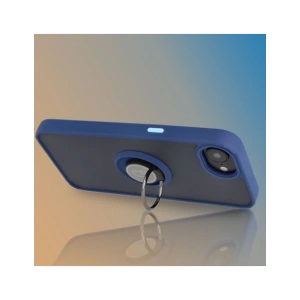 Etui z uchwytem na palec Bizon Case Hybrid Ring do Apple iPhone 16e przydymione z granatową ramką