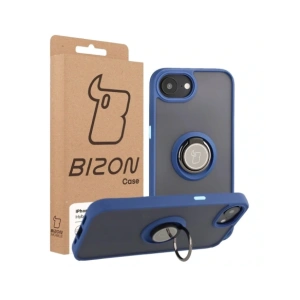 Etui z uchwytem na palec Bizon Case Hybrid Ring do Apple iPhone 16e przydymione z granatową ramką