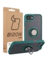 Etui z uchwytem na palec Bizon Case Hybrid Ring do Apple iPhone 16e przydymione z ciemnozieloną ramką