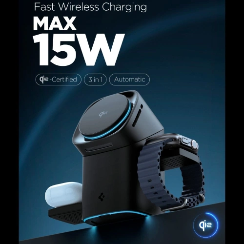 Ładowarka bezprzewodowa Spigen Essential EF223MS 3in1 Qi2 Rotary Magnetic MagSafe Wireless Charger Black