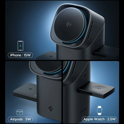 Ładowarka bezprzewodowa Spigen Essential EF223MS 3in1 Qi2 Rotary Magnetic MagSafe Wireless Charger Black