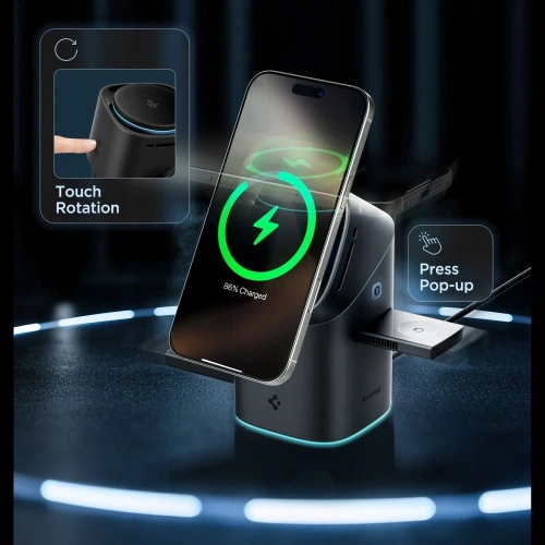 Ładowarka bezprzewodowa Spigen Essential EF223MS 3in1 Qi2 Rotary Magnetic MagSafe Wireless Charger Black