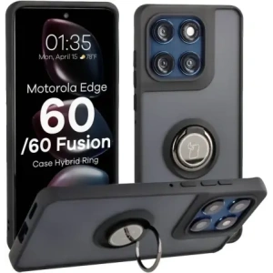 Etui z uchwytem na palec Bizon Case Hybrid Ring do Motorola Edge 60 Fusion / 60 przydymione z czarną ramką