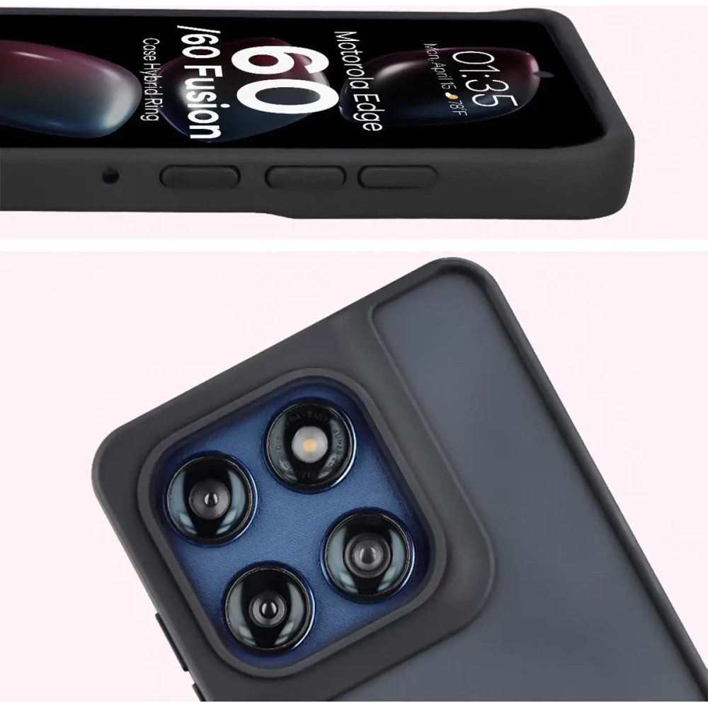Etui z uchwytem na palec Bizon Case Hybrid Ring do Motorola Edge 60 Fusion / 60 przydymione z czarną ramką