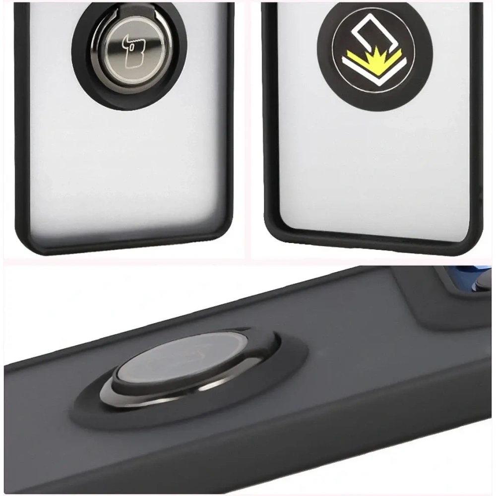 Etui z uchwytem na palec Bizon Case Hybrid Ring do Motorola Edge 60 Fusion / 60 przydymione z czarną ramką