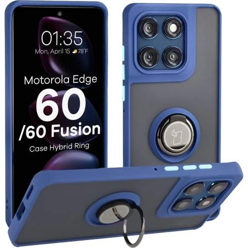 Etui z uchwytem na palec Bizon Case Hybrid Ring do Motorola Edge 60 Fusion / 60 przydymione z granatową ramką