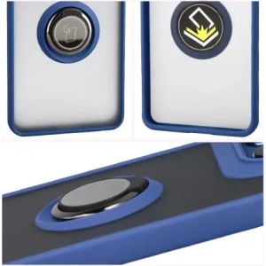 Etui z uchwytem na palec Bizon Case Hybrid Ring do Motorola Edge 60 Fusion / 60 przydymione z granatową ramką
