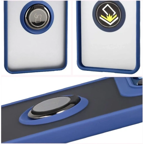 Etui z uchwytem na palec Bizon Case Hybrid Ring do Motorola Edge 60 Fusion / 60 przydymione z granatową ramką