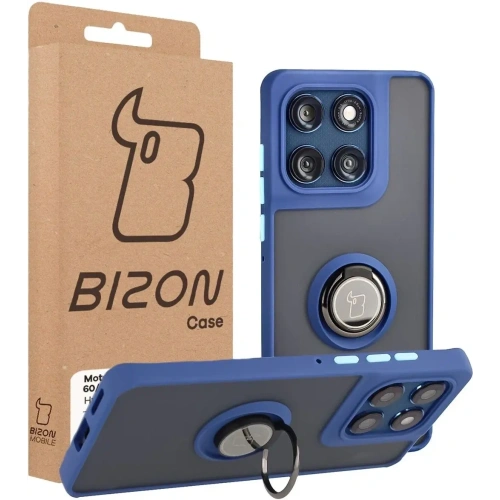 Etui z uchwytem na palec Bizon Case Hybrid Ring do Motorola Edge 60 Fusion / 60 przydymione z granatową ramką