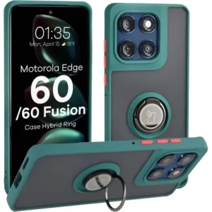 Bizon Case Hybrid Ring Motorola Edge 60 Fusion / 60 rauchig mit einem dunkelgrünen Rahmen
