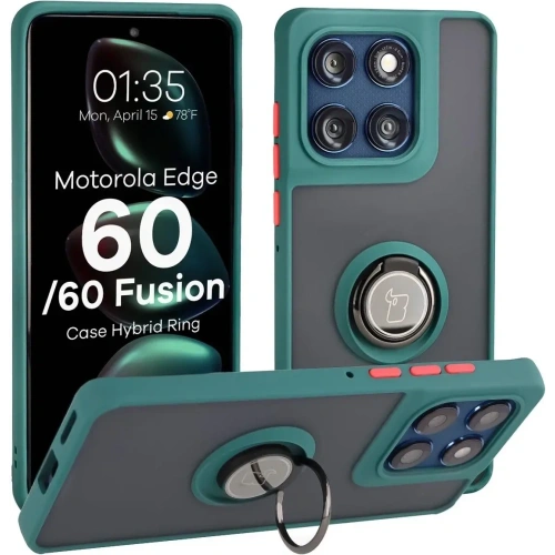 Etui z uchwytem na palec Bizon Case Hybrid Ring do Motorola Edge 60 Fusion / 60 przydymione z ciemnozieloną ramką
