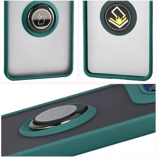 Etui z uchwytem na palec Bizon Case Hybrid Ring do Motorola Edge 60 Fusion / 60 przydymione z ciemnozieloną ramką
