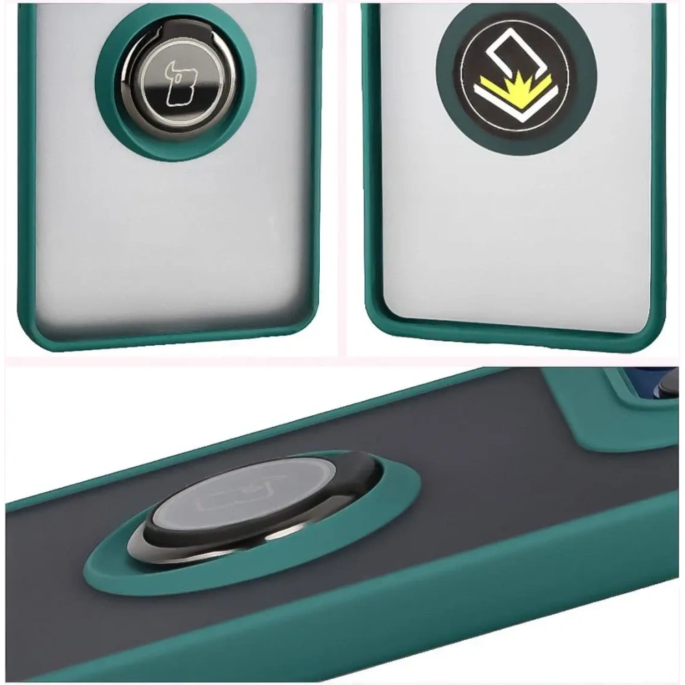 Etui z uchwytem na palec Bizon Case Hybrid Ring do Motorola Edge 60 Fusion / 60 przydymione z ciemnozieloną ramką