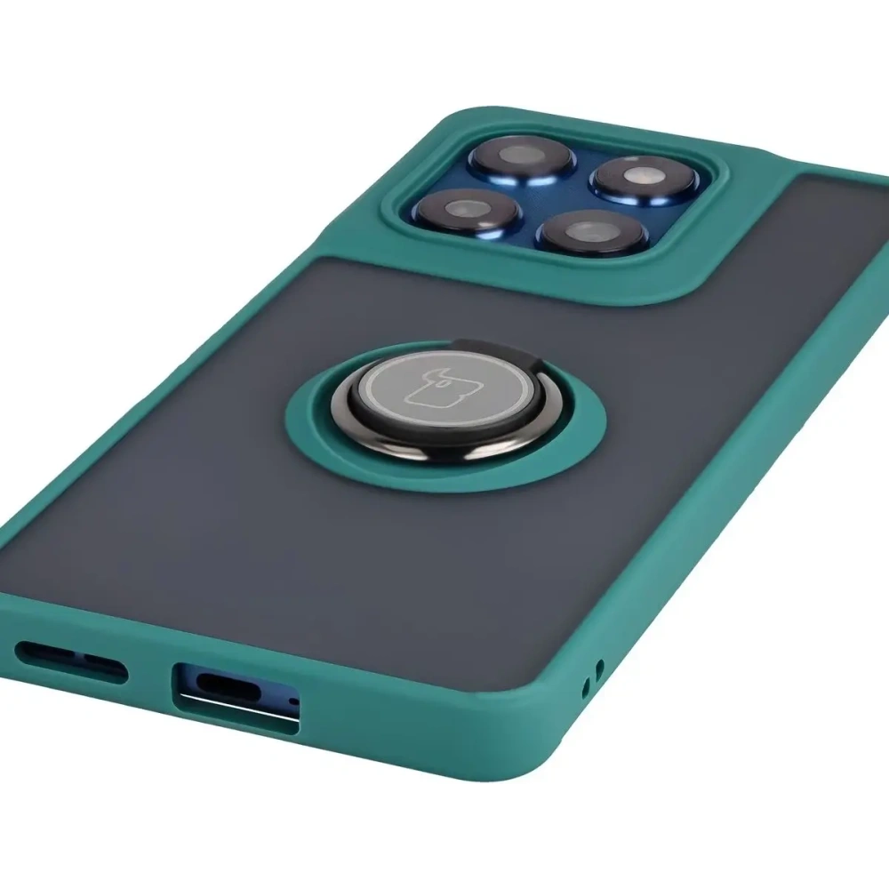 Etui z uchwytem na palec Bizon Case Hybrid Ring do Motorola Edge 60 Fusion / 60 przydymione z ciemnozieloną ramką