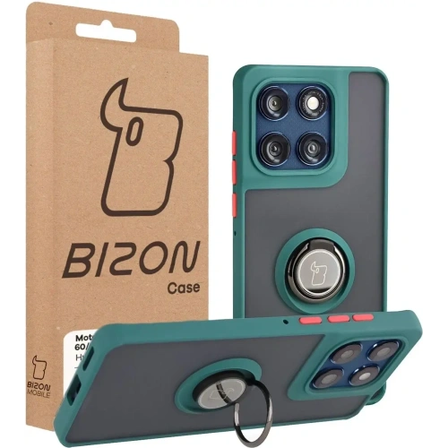 Etui z uchwytem na palec Bizon Case Hybrid Ring do Motorola Edge 60 Fusion / 60 przydymione z ciemnozieloną ramką