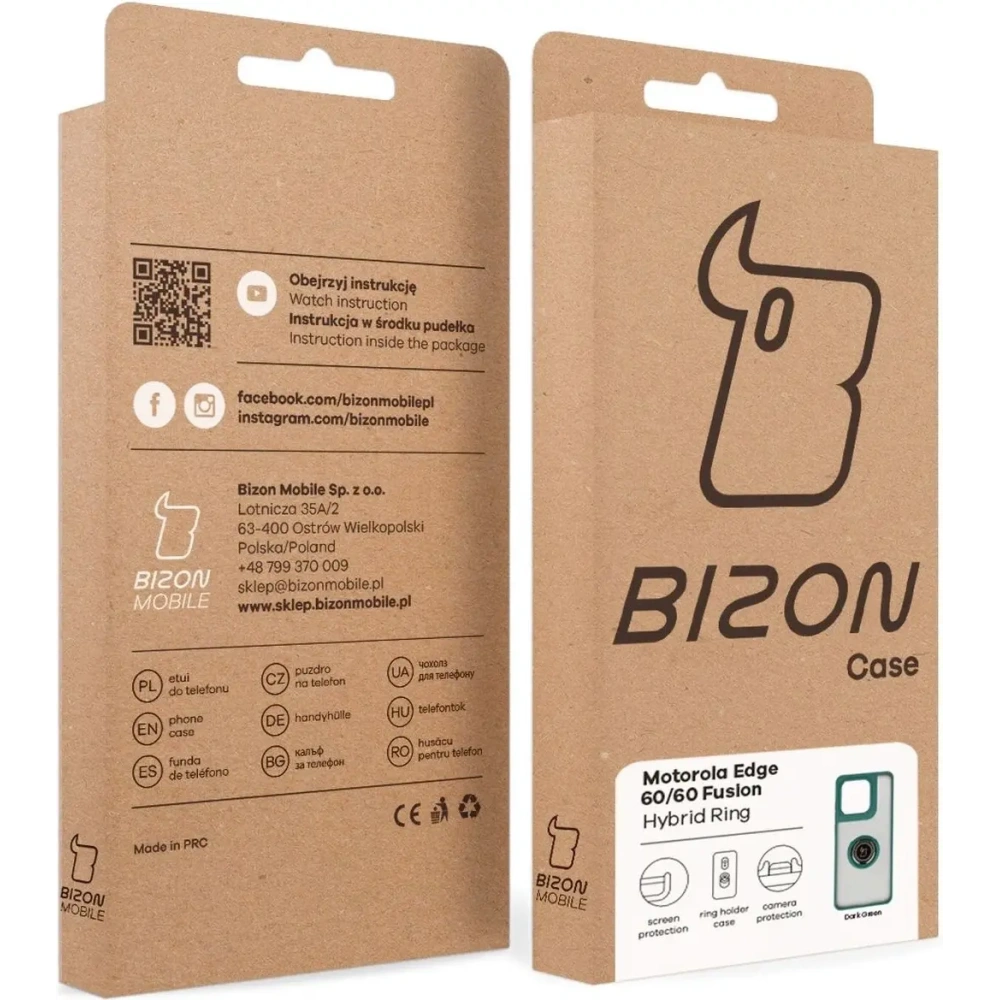 Etui z uchwytem na palec Bizon Case Hybrid Ring do Motorola Edge 60 Fusion / 60 przydymione z ciemnozieloną ramką