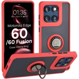 Bizon Case Hybrid Ring Motorola Edge 60 Fusion / 60 rauchig mit einem roten Rahmen