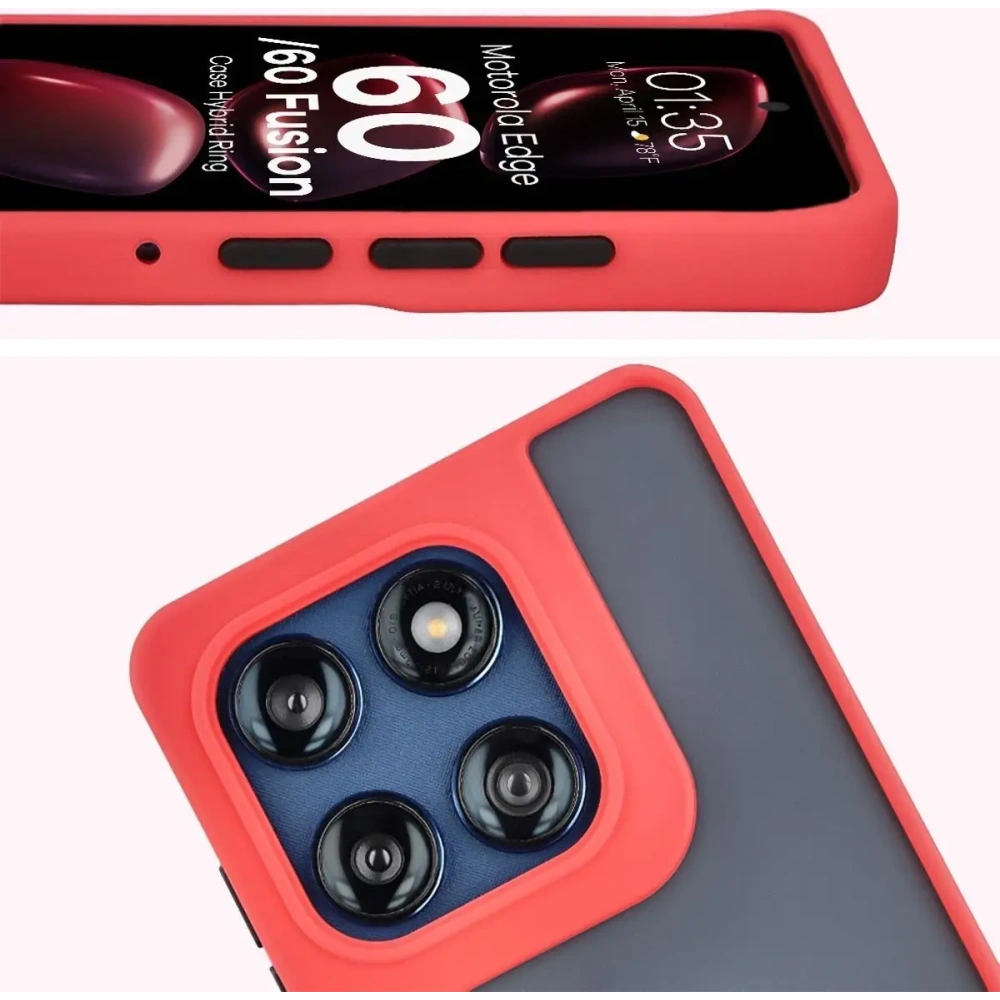 Etui z uchwytem na palec Bizon Case Hybrid Ring do Motorola Edge 60 Fusion / 60 przydymione z czerwoną ramką