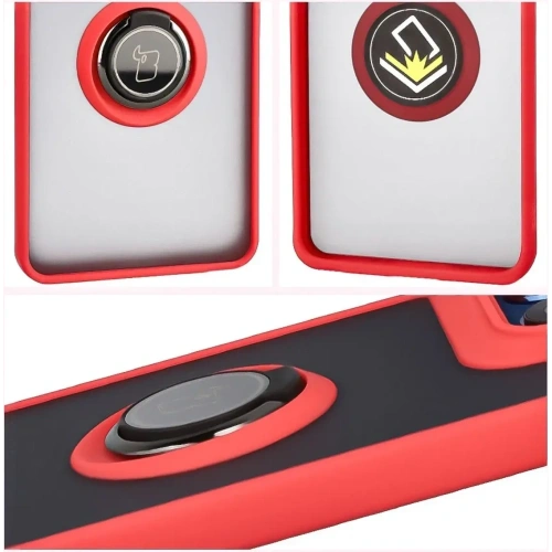 Etui z uchwytem na palec Bizon Case Hybrid Ring do Motorola Edge 60 Fusion / 60 przydymione z czerwoną ramką