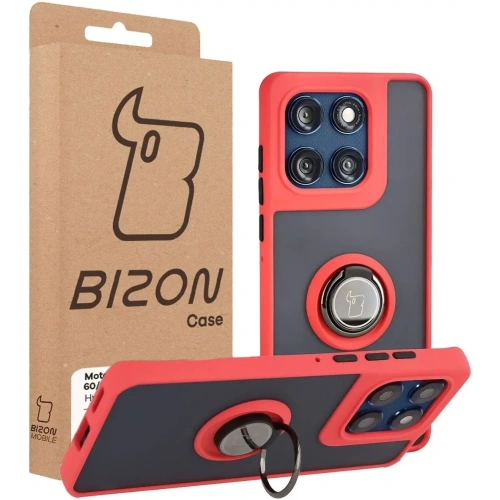 Etui z uchwytem na palec Bizon Case Hybrid Ring do Motorola Edge 60 Fusion / 60 przydymione z czerwoną ramką