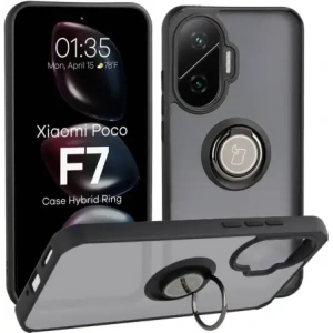 Bizon Case Hybrid Ring Xiaomi POCO F7 rauchig mit schwarzem Rahmen