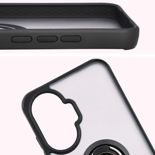 Etui z uchwytem na palec Bizon Case Hybrid Ring do Xiaomi POCO F7 przydymione z czarną ramką