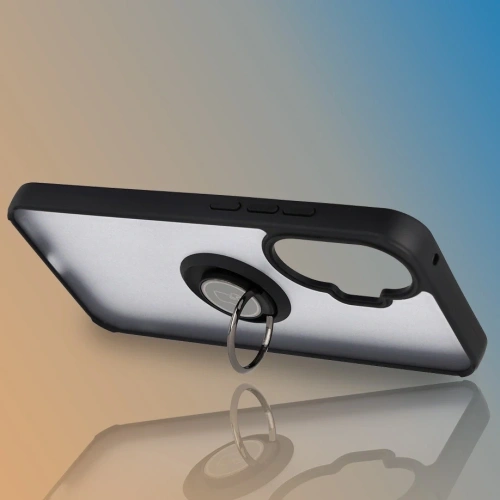 Etui z uchwytem na palec Bizon Case Hybrid Ring do Xiaomi POCO F7 przydymione z czarną ramką