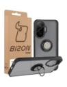 Etui z uchwytem na palec Bizon Case Hybrid Ring do Xiaomi POCO F7 przydymione z czarną ramką