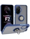 Etui z uchwytem na palec Bizon Case Hybrid Ring do Xiaomi POCO F7 przydymione z granatową ramką
