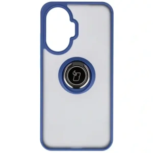 Etui z uchwytem na palec Bizon Case Hybrid Ring do Xiaomi POCO F7 przydymione z granatową ramką
