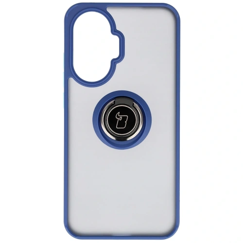 Etui z uchwytem na palec Bizon Case Hybrid Ring do Xiaomi POCO F7 przydymione z granatową ramką